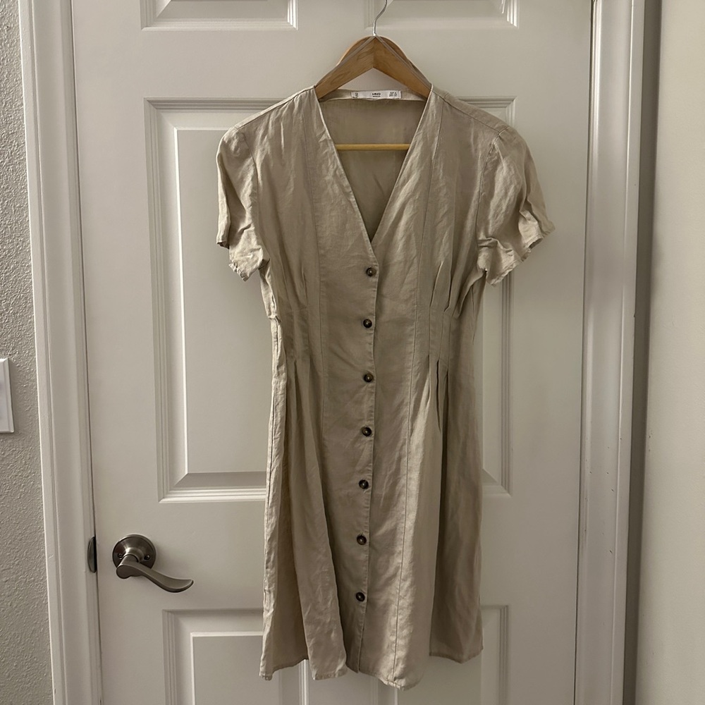 MNG Basics Beige Linen Dress